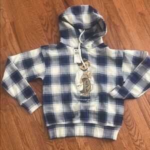Women’s petite small  Ralph Lauren polo Plaid Hoodie - Blue and White